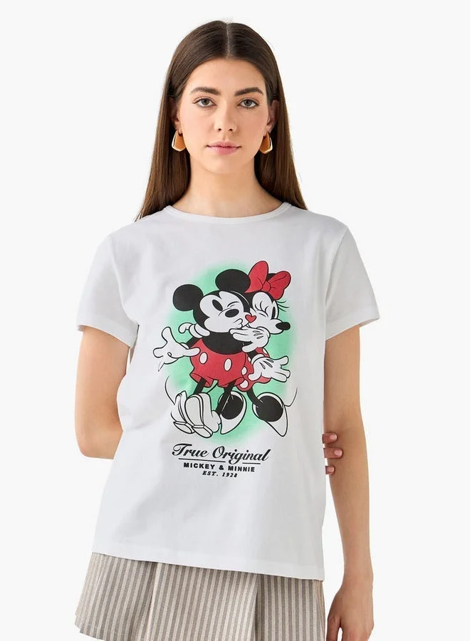 SP Characters T-shirt with Mickey and Minnie Mouse Print Cotton